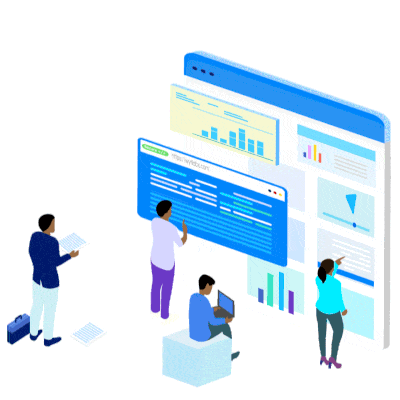 2. Individuals engaged in reviewing data visualizations on a computer screen at Digitixel Marketing.
